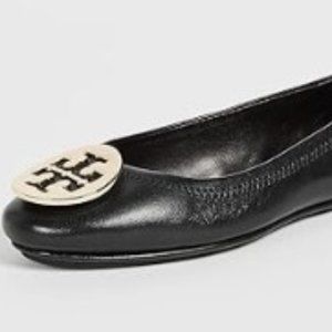 Tory Burch Leather Flats Silver Logo Size 9